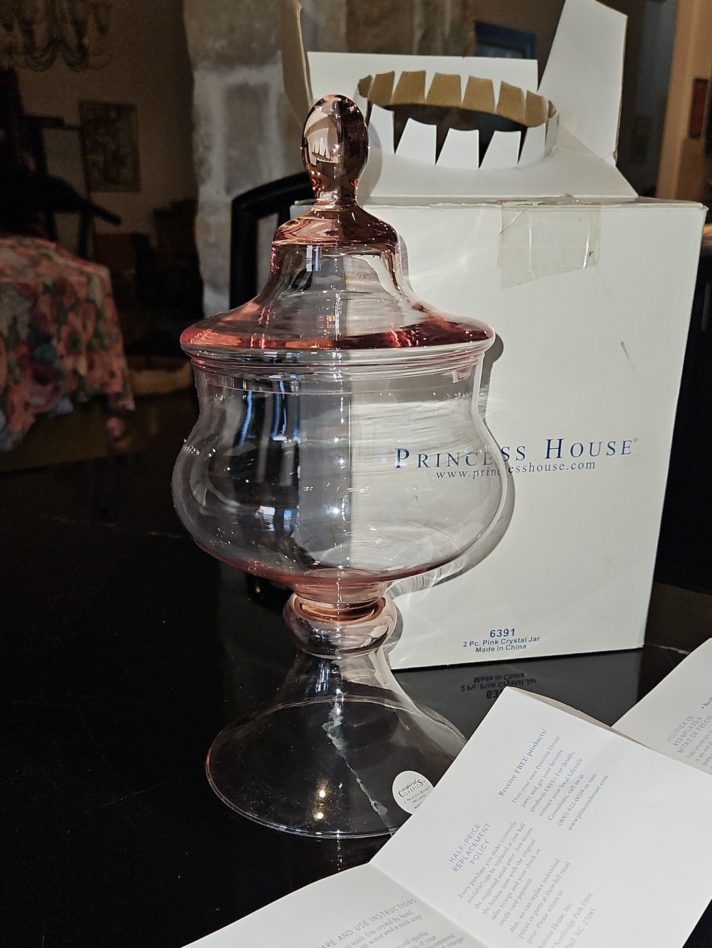 Vintage Princess House Rose-Tinted Glass Apothecary Jar with Lid